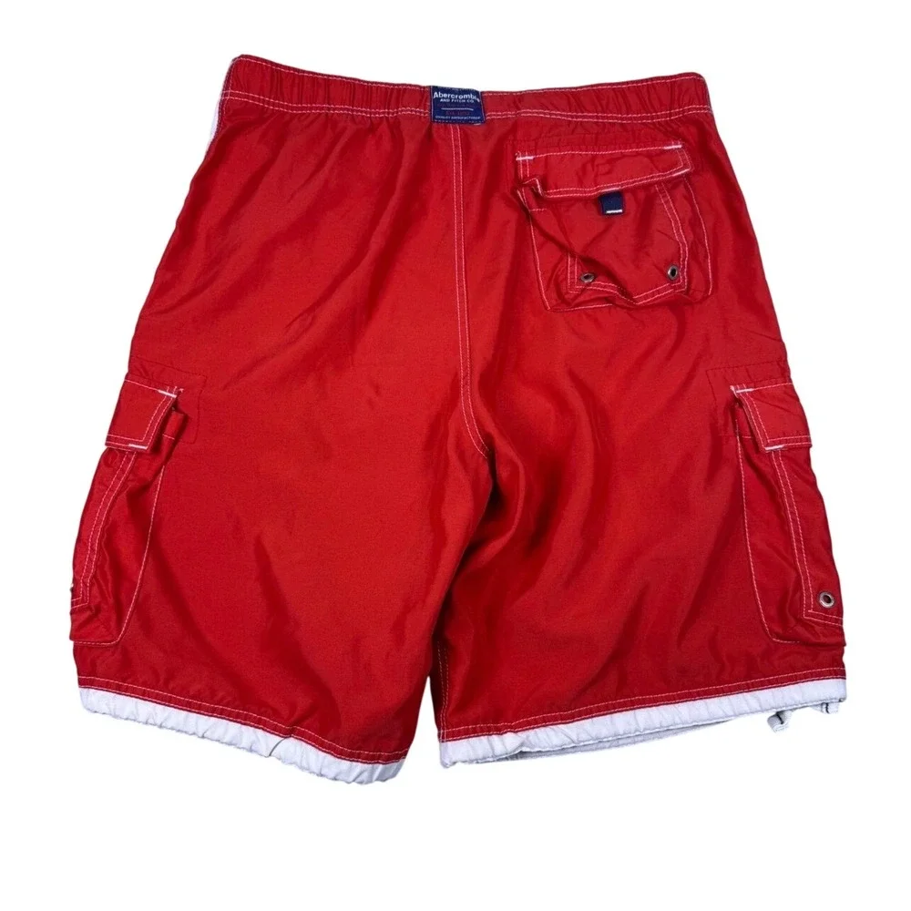 Abercrombie Tugger Board Shorts Mens XL Red Excellent Y2K Cargo Stripe 18.5